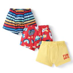 Babyhug 100% Cotton Knit Antibacterial Trunks with Stripes & Rainbow Theme Print Pack of 3 - Red & Yellow-image-66
