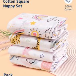 ZOE Printed Reusable Muslin Cotton Square Nappy Set Pack of 4 - Multicolor-16
