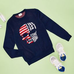Pantaloons Junior Full Sleeves Live Fast Text Printed Sweater - Navy Blue-picture-10