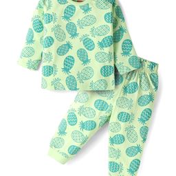 Babyhug Cotton Knit Full Sleeves Night Suit With Pineapple Print - Light Green-image-86