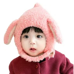 Ziory Woolen Rabbit Designed Cap - Pink-picture-38
