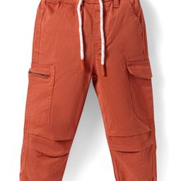 Babyhug Cotton Lycra Woven Full Length Solid Trouser With Stretch & Cargo Pockets - Dark Orange-picture-21