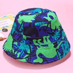 Babyhug Cotton Woven Bucket Hat With Leaves Print Blue - Diameter 16 cm-image-80