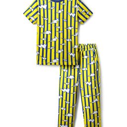 Pine Kids Single Jersey Knit Half Sleeves Co-Ord Night Suit with Stripes - Yellow-picture-38