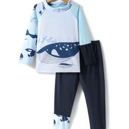 KIDLINGSS Full Raglan Sleeves Cut & Sew Whale Printed 2 Piece Swimsuit Set - Blue-image-91