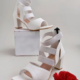 Shoetopia Solid Heeled Sandals With Zipper Closure - White-image-1