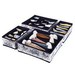 House of Quirk Set of 4 Foldable Storage Box Drawer Divider Organizer Closet Storage for Socks Bra Tie Scarfs - Blue-image-54