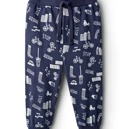 Babyhug Cotton Knit Full Length Joggers With Vehicle Print - Navy Blue-picture-21