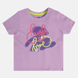 MINI KLUB Cotton Knit Half Sleeves High Five Text Printed Top - Purple-picture-10