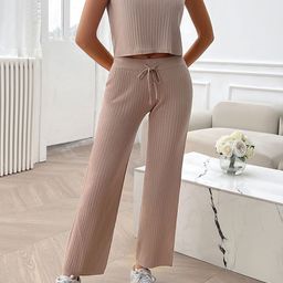 JC Mode Ribbed Round Collar Top With Trouser Co-Ords-image-42
