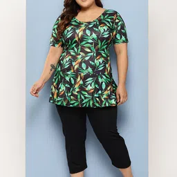 Aarika Printed Plus Size Swimming Dress With Cap-picture-45