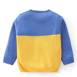 Babyhug Knitted Full Sleeves Sweater Set with Colour Block Design & Patch Work Detailing - Yellow & Blue image 3