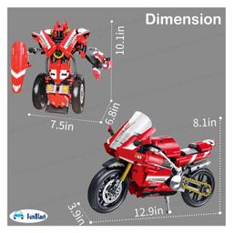 Bunie 594 Pieces 2 in 1 Deformed Motorcycle Robot Building & Assembling Play Set - Red image 3