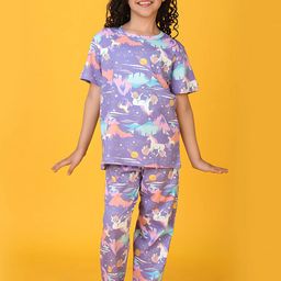 YK Girls Graphic Unicorn planet Printed Round Neck Pure Cotton Night suit-image-103