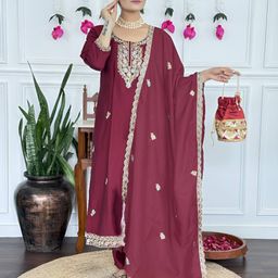 BAESD Women Ethnic Motifs Embroidered Regular Thread Work Kurta with Trousers & Dupatta-picture-48