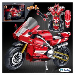Bunie 594 Pieces 2 in 1 Deformed Motorcycle Robot Building & Assembling Play Set - Red image 4