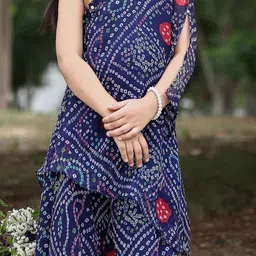 Thread & Button Girls Bandhani Printed Regular Silk Chiffon Kurta with Palazzos image 2