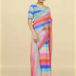 GAVUBAA Multicoloured Pure Georgette Leheriya Sarees-picture-26