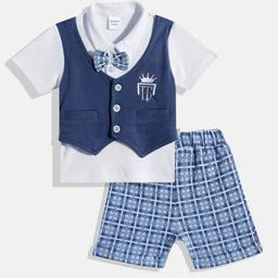 Moms Love Infant Boys Pure Cotton Colourblocked T-shirt with Shorts-image-49