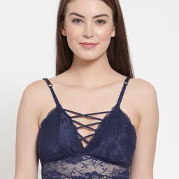 PrettyCat Blue Lace Non-Wired Lightly Padded Bralette Bra PC-SB-5145-BLU-picture-26