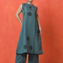 Jaipur Kurti Floral Printed Round Neck A-Line Kurta With Palazzos-22