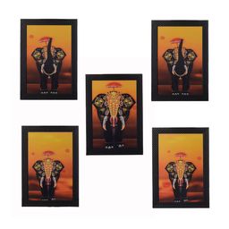 eCraftIndia Multicoloured Set of 5 Elephant UV Wall Art-11