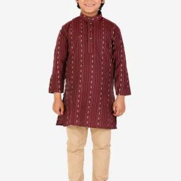 Pro-Ethic Style Developer Kids Maroon & Beige Printed Full Sleeves Kurta with Pyjamas-image-29