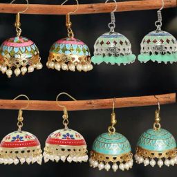 Oomph Green Meenakari with Pearls Beads Jhumki Earrings - Set of 4-24