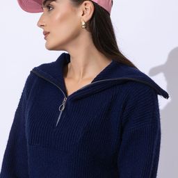 ARMISTO Women Striped Crop Pullover with Zip Detail Detail-image-7