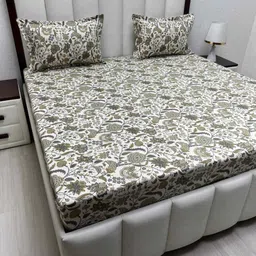Pure Decor White & Brown Ethnic Motifs Queen Bedsheet with 2 Pillow Covers-picture-40