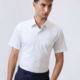 Raymond Checked Cutaway Collar Pure Cotton Slim Fit Formal Shirt-picture-29