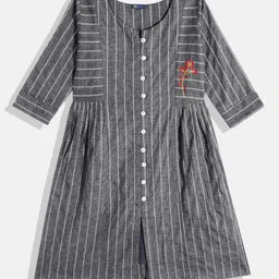 YK Embroidered Thread Work Cotton Denim Panelled Kurti-image-27