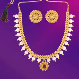 Lila Gold Plated Stones Studded & Beaded Necklace and Earrings-picture-20