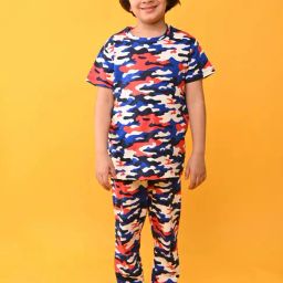 Anthrilo Kids Blue Camouflage T-Shirt with Pyjamas-image-56