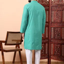 Latest Chikan Garments Men Geometric Printed Thread Work Block Print Kurta image 5