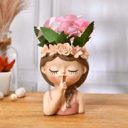 Tayhaa Pink Resin Cute Flower Girl Head Showpiece-image-90