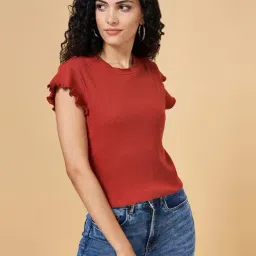 YU by Pantaloons Rust Cotton Slim Fit Top-image-84