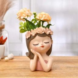 Tayhaa Pink Resin Cute Flower Girl Head Showpiece-image-41