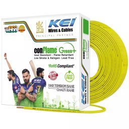 KEI Conflame Green+ Heat & Flame Retardant Low Smoke & Halogen House Wire 4 Sq. mm 1 Core 90 m Copper Yellow-image-96