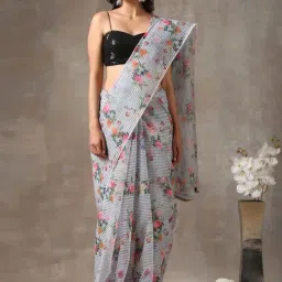 Swtantra Grey Organza Floral Print Saree-picture-32