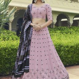 SHUBHKALA Dusty Pink Embroidered Lehenga and Choli Set With Dupatta-picture-16