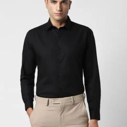 V Dot Black Cotton Slim Fit Texture Shirt-image-85