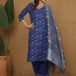 Anouk Paisley Printed Pure Cotton Straight Kurta With Trousers & Dupatta-50