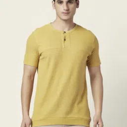 7 Alt by Pantaloons Mustard Yellow Cotton Slim Fit Self Pattern T-Shirt-picture-32