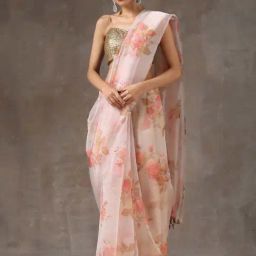 Swtantra Pink Organza Floral Print Saree-picture-33