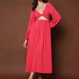 Vero Moda Dark Pink Relaxed Fit Midi Dress-image-83