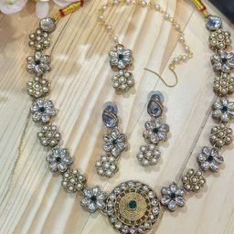 Dhivara Copper Plated Artificial Stones Studded Necklace With Earrings-picture-13