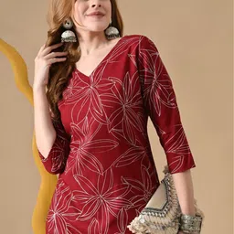 BKApparels Floral Printed V-Neck Straight Cotton Kurta-picture-32