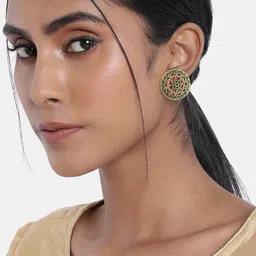 I Jewels Green Circular Studs Earrings-picture-7