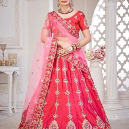 Atsevam Pink Embroidered Semi-Stitched Lehenga Choli Set With Dupatta-image-5